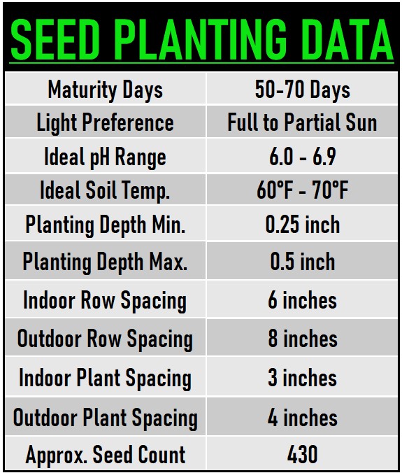 Cilantro Seed data chart